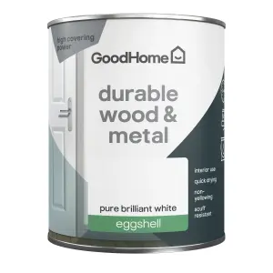 GoodHome Durable Pure Brilliant White Eggshell Metal & wood paint, 750ml