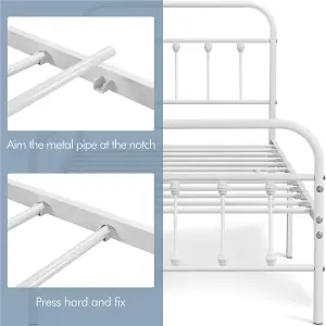 Yaheetech White 3ft Single Vintage Metal Bed Frame with High Headboard and Footboard