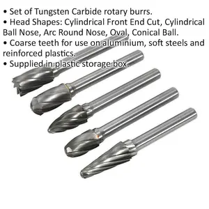 5 PACK - 10mm Tungsten Carbide Rotary Burr Bits Set - VARIOUS RIPPER / COARSE