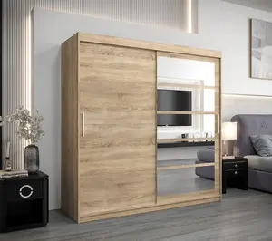 Stylish Oak Sonoma Roma I Sliding Door Wardrobe W2000mm H2000mm D620mm Mirrored Vertical Handles Elegant Storage Solution