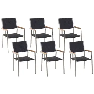 Set of 6 Garden Chairs GROSSETO PE Rattan Black