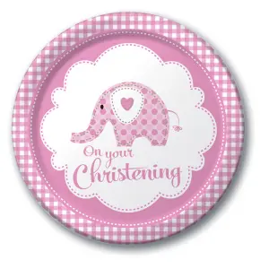 Creative Party Baby Girls Elephant Christening Plates (Pack Of 8) Pink (One Size)