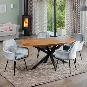 Dosenna Oval Dining Table Set with 4 Carrara Velvet Chairs - Silver