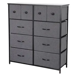 BLACK Chest Of Drawers With Metal Frame, 10 Large Deep Fabric Drawers Organiser Storage