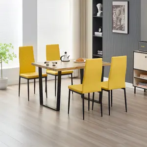 Colorado Dining Table with 4 Mustard Emily Leather Chairs