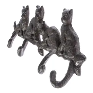 Homescapes Cat Tail Cast Iron Coat Hook Hanger with Cats on a Branch Design