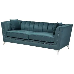 3 Seater Velvet Fabric Sofa Teal GAULA