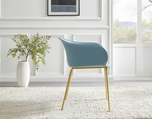 Furniturebox Set of 2 Harper Blue Scandinavian Inspired Moulded Plastic Bat Chair Minimalist Dining Chair with Gold Metal Legs