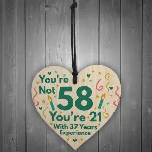 Red Ocean Funny Birthday Gifts Novelty 58th Birthday Gift Wooden Heart Sign Funny Birthday Card