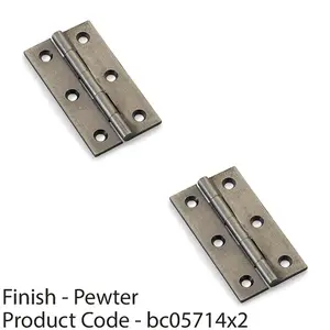 2 PACK - PAIR Solid Brass Cabinet Butt Hinge - 64mm - Pewter Premium Cupboard Fixings