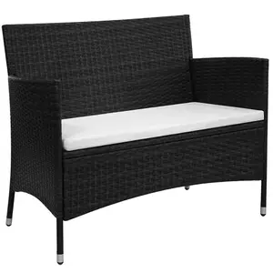 Berkfield Garden Bench with Cushion Poly Rattan Black