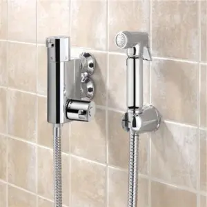 Nes Home Chrome Bidet Douche & Mini Thermostatic Bar Valve Spray Kit Muslim Shataff with Easy Fittings