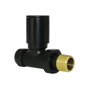 Rinse Bathrooms 15mm Pair of Straight Radiator Valve for Heated Towel Rail Radiator Black