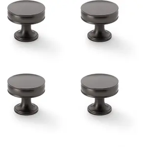 4 PACK - Round Fluted Door Knob - 38mm Diameter Dark Bronze Retro Cupboard Pull Handle