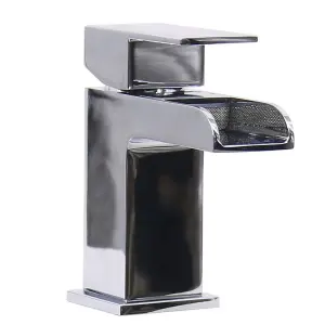 Rinse Bathrooms Modern Mini Bathroom Waterfall Mono Basin Mixer Tap Chrome