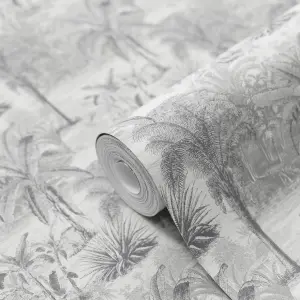 GoodHome Onyk Grey Jungle Textured Wallpaper