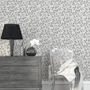 Galerie Utopia Grey Loose Leaf Wallpaper Roll