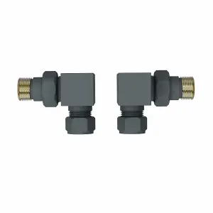 Rinse Bathrooms Modern Corner Towel Radiator Valves Square Twin Pack 1/2" x 15mm Anthracite