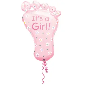 Amscan Supershape Baby Foot Shaped Its A Boy/Girl Foil Balloon Pink (One Size)