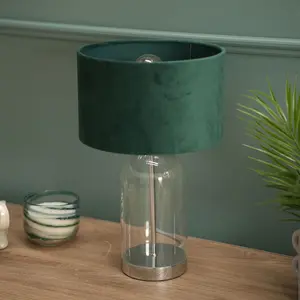 Glass Desk Lamp Silver / Forest Green