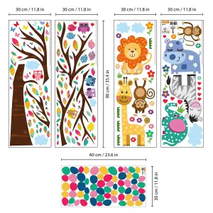 Walplus Combo Kids - Happy London Zoo with Colourful Dalmatian Dots Wall Sticker PVC