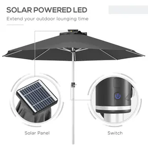 Outsunny Solar Patio Garden Parasol with Lights for Outdebor, Charcoal Grey