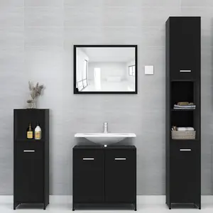 Berkfield 3 Piece Bathroom Furniture Set Black Engineered Wood