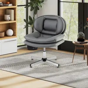 Costway Armless Home Office Chair Upholstered Swivel Computer Chair Height Adjustable Vanity Chair