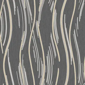 Shimmer Wave Wallpaper Black / Gold World of Wallpaper AF0023