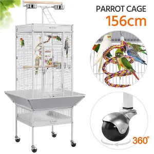 Yaheetech White Metal Bird Cage with Playtop and Casters