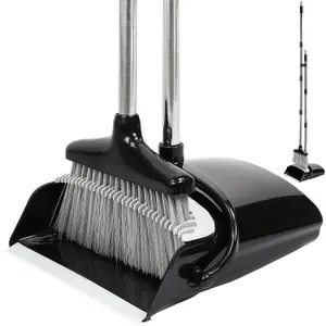 Long Handled Dustpan and Brush Set - Brush And Dustpan - 130cm Extendable Handle Brush And Dustpan Combo for Indoor Outdoor Lobby