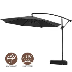 3M Large Rotatable Garden Sun Shade Cantilever Parasol Patio Hanging Banana Umbrella Crank Tilt with 60L Fillable Base, Black