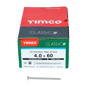 TIMCO Classic Multi-Purpose Countersunk A2 Stainless Steel Woodcrews - 4.0 x 60 (200pcs)