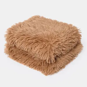 Pet Fleece Throw Fluffy Calming Chair Bed Foldable Travel, Beige  - 105 x 90cm