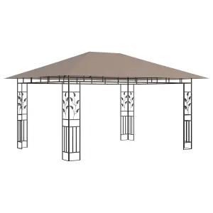 Berkfield Gazebo with Mosquito Net&LED String Lights 4x3x2.73 m Taupe