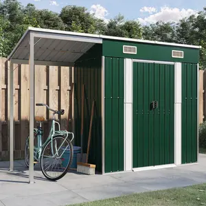 Broghin Garden Shed with Extended Roof Outdoor Tool Shed Storage Shed Steel Green