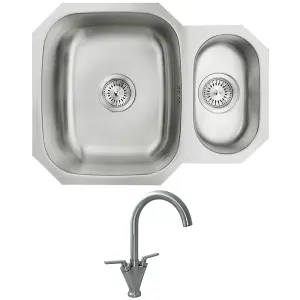 Astini Renzo 1.5 Bowl Stainless Steel Kitchen Sink, Waste & Saturn Tap