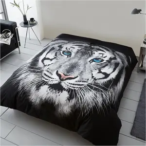 GC GAVENO CAVAILIA 3D Wildlife Tiger Face White 200x240 CM Cosy Fleece Bed Throw, Extra Large Throw Blanket For Bed