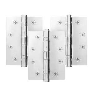 AFIT Polished Chrome Door Hinges - 4 Inch / 102mm  Internal Fire Door Hinges - 1.5 Pairs