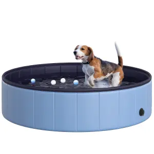 PawHut Pet Paddling Pool Cat Dog Indoor/ Outdoor Foldable 120cm Diameter Blue