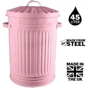 Pink Metal Bin Retro Dustbin Waste Rubbish Bin Rubbish Waste Animal Feed Outdoor or Indoor Bin, Pink Bin 45L