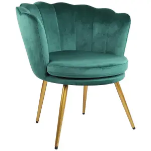 Flora Accent Chair with Petal Back Scallop Armchair in Velvet - Green