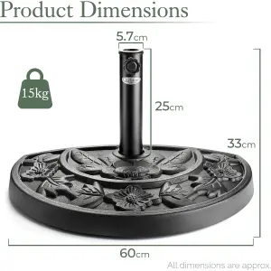 Half Parasol Base 15kg Garden Umbrella Stand Sunshade Holder 38/48mm