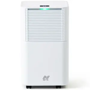 NETTA 12L Compact Dehumidifier - Digital Control Panel, Air Filter,  Auto Restart,  Low Energy 200W