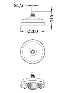 Traditional Apron Fixed Shower Head, 194mm - Chrome