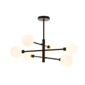 Litecraft Supa Black 6 Arm Stick Semi-Flush Ceiling Light