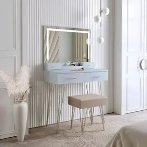 Sophia Grey Dressing Table with Touch Sensor LED Mirror