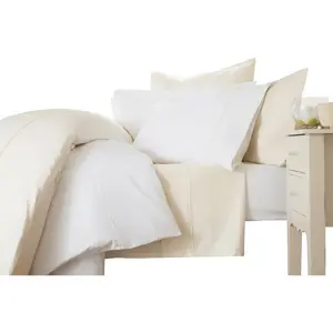 Plain Dye 540 TC Egyptian-Quality Cotton Satin Striped Duvet Cover Set with Pillowcases Ivory / Super King Duvet Cover + 2 Standard Pillowcases