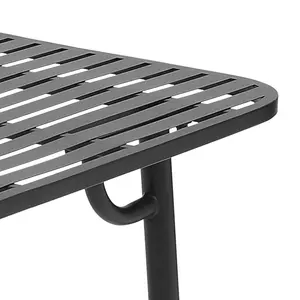 Outdoor Garden Dining Table , Curved Table with Metal Slatted Top, Black