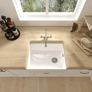 Single Bowl Fireclay Belfast Kitchen Sink, French Classic Tap & Waste, 595mm